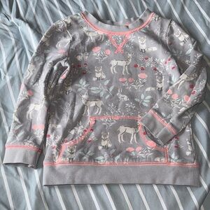 OshKosh B'gosh Gray Pullover Sweatshirt with Pink Trim and Woodland Print